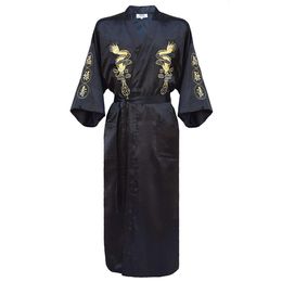 Men's Robes Kimono Bathrobe Gown Home Clothing PLUS SIZE 3XL Chinese men Embroidery Dragon Robe Traditional Male Sleepwear Loose Nightwear 230320