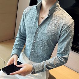 Men's Casual Shirts Fall Premium Jacquard Shirts Men Long Sleeve Casual Shirt Sexy Chemise Homme Social Party Tuxedo Nightclub Jacquard Shirt Men 230320