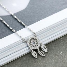 Pendant Necklaces Creative Fashion Dream Catcher Leaf Silver Plated Jewellery Personality Round Crystal Hollow H456