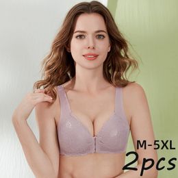 Bras 2PCS Plus Size Sexy lette Crop Top Underwear Push Up M5XL Seamless Lace Front Clre ssiere Lingerie Female 230317