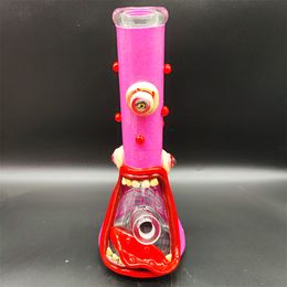 35CM 14 Inch Handy Bong Glass Bong Water Pipe 3D Pink Monster 9MM Thickness Red Smurf Glass Bongs Thick Beaker Smoking Bubbler Dab Rig
