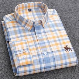 Men's Casual Shirts 100% Cotton Plaid Formal Dress Shirt Long Sleeve Male Shirt Oxford Textile Casual Loose Plus Size Mens Dressing Button Up Shirts 230320