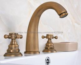 Bathroom Sink Faucets Basin Faucet Antique Brass Mixer Tap Double Handles 3 Hole Nan077
