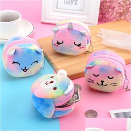 Plush Backpacks Cute Cartoon Unicorn Coin Purse Cat Fur Circle Wallet Girl Clutch Embroidered Bag Key Earphone Organizer Bags Kids D Dhg8W