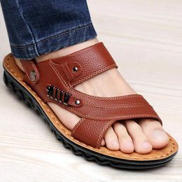 Sandals Genuine Leather Men Male Summer Shoes Outdoor Casual Cowhide Beach Two Uses Men's Slippers