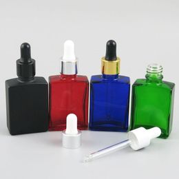 Storage Bottles 12 X 30ml Square Flat 1oz White Black Clear Blue Glass E Liquid Container With Gold Drop 30cc Containers