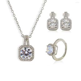 Necklace Earrings Set Chunky Copper Zircon Ring Classical Vintage Women Jewelry Wedding Silver Color Accessories YS445