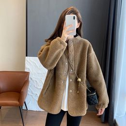 Frauen Pelz Faux Winter Mode Lamm Samt Jacke Frauen Verdickte Taille Dünner Mantel Lose Einfarbig Warme Plüsch Outwear weibliche296