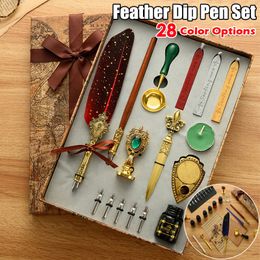 Stamps Antique Feather Dip Pen Ink Set Wax Sealing Kit Calligraphy Letter Writer Handwriting Seal 230320