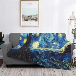 Blankets Van Gogh Art Throw Blanket Starry Night Flannel Fleece Blanket Super Soft Warm for Bedding Couch Sofa Plush Blanket for Gift 230320