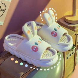 Slippers Home Linen Slipper for Women Cute Bunny Clouds Flip Flops Female Design Cozy Shoes Slides Four Season Platform Couples Sandals Z0317