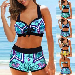 Women's Swimwear Women Retro Print Bathing Suit Female Swimsuit Female Sexy Bikini Swimwear Summer Ladies Two Piece Set Loose Bath Suit 230317