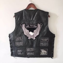 Men's Vests Biker Punk Button Sleeveless Motorcycle Jacket Black Leather Sheepskin for Four Seasons Coat 230320