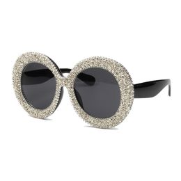 Sunglasses Luxury Oversized Women Vintage Rhinestones Sun Glasses Round Frame Gradient Mirror Shades For OculosSunglasses