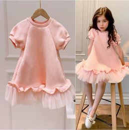 Girl's Dresses Spring and Summer Child Girl Pink Western Style Medium and Large Girls Mesh Short Sleeve Princess Dress 230320