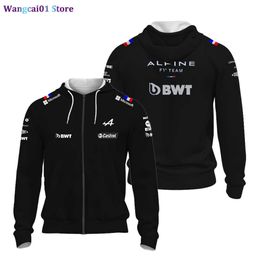 wangcai01 wangcai01 Men's Jackets 2023 New F1 Jacket Hoodie Official Hot Sa Racing Sports Zipper Shirt Men's Women's Formula One Alpine F1 Team Alonso Blue Hood 0320H23