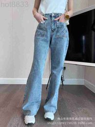 Women's Jeans Designer Spring/summer Front Pocket Diamond Stripe Micro Flared Wash Straight Leg Wide Pants Women J6M5