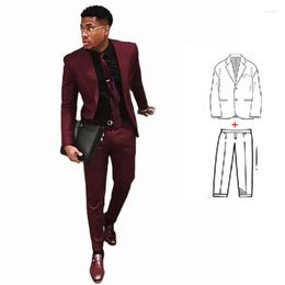 Men's Suits Burgundy 2 Piece Suit For Men Trajes De Hombre Slim Fit Wedding Groomsmen Formal Tuxedo Tailor Made Men's Blazer