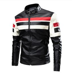 Autumn Men's Leather Jacket Locomotive Motorcycle PU Stripe Stitching Punk Bike Windbreaker Bomber Jacket outwear black brown Coat