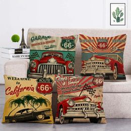 Pillow Retro Decoration Road 66 Theme Print Cover Linen Throw Car Home Decorative Pillowcase T389