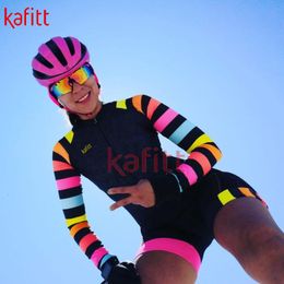 Cycling Jersey Sets Kafitt Ladies Long Sleeve Cycling Jersey Sportswear Macaquinho GO Sexy Tight Cycling Jersey Jumpsuit Cycling Suit Set 230317