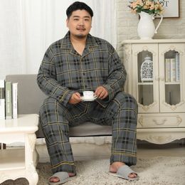 Men's Sleepwear 100% Cotton Pajama Sets For Fat Men Springe Autumn Plaid Sleepwear Men Novelty Pijamas Pyjamas Casual Home Wear 230320