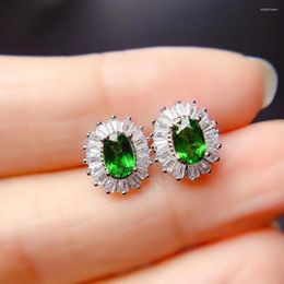 Stud Earrings Attractive Clear Green Diopside For Women Jewellery Oval Natural Gem Real 925 Silver Gift Birthstone