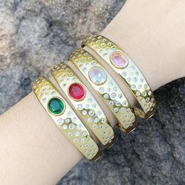 Bangle FLOLA Chunky Wide Cuff Bangles For Women Copper Gold Plated Round Crystal CZ Rhinestone Jewelry Gifts Brtk03