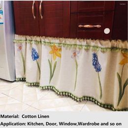 Curtain Country Style Cotton Linen Half With Tassel Beige Cafe Short Kitchen Panel Valance Daffodil Print Door