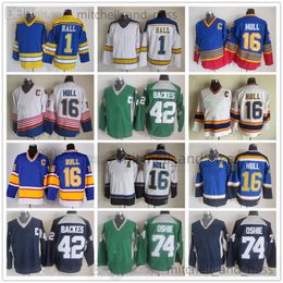 Movie Vintage Hockey Jersey Retro CCM Embroidery 16 Brett Hull Jersey 1 Glenn Hall 42 David Backes 74 TJ Oshie Jerseys