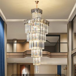 High-end Villa Staircase Lamp Duplex Building Chandelier Light Luxury Square Crystal Lamp Living Room Long Chandelier