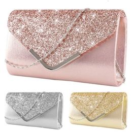 Evening Bag Clutch Female Crystal Day Wedding Purse Party Banquet Black Gold Silver es Shoulder Sequin 230317