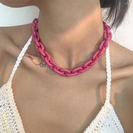 Choker Punk Hip Hop Chunky Necklace Fuchsia Acrylic Cuban Link Chain Cool Neck Jewellery Party Gift For Women