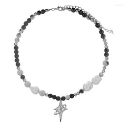 Chains Women Girl Black White Beads Necklace Baroque Pearl Necklaces Star Pendant Choker Jewelry Gift Alloy Material For