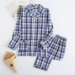 Men's Sleepwear Men's Plaid Pajamas Cotton Flannel Warm Fabric Sleepwear Clothes for Spring and Autumn Woven Cotton Plaid Mens Sleepwear Pijamas 230320