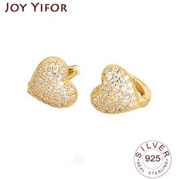 Stud Earrings 925 Sterling Silver Charm Women Trendy Jewelry CZ Heart Shape Retro Party Accessories Gifts Round Gold Earring