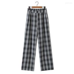 Pants 4XL Plus Size Trousers Women 2023 Spring High Waist Plaid Casual Loose Full Length Straight Quality Oversize Curve Clothes