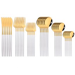 Dinnerware Sets 36Pcs White Gold Cutlery Knife Dessert Fork Coffee Spoon Flatware Stainless Steel Silverware Party Tableware 230320