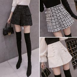 Women's Shorts Autumn Winter Female Short Pants Korean Wild High Waist Lady Plaid Double-Breasted Boots Women Clothes