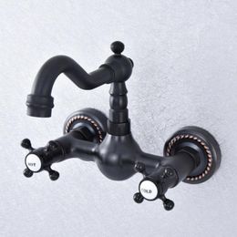 Bathroom Sink Faucets Oil Rubbed Bronze Dual Handles Wall Mounted 360 Swivel Basin Mixer Faucet Tsf720