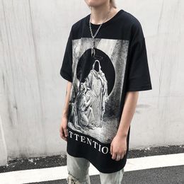 Men's T Shirts Guochao Oversize Short Sleeve Inschao Brand Loose Jesus Hip Hop Dark Street Tee TEESMen's