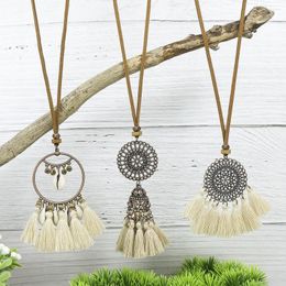 Pendant Necklaces 3pcs Ethnic Boho White Cotton Tassel Necklace Retro Long Rope Leather Women Fashion Handmade Jewlry Accessories