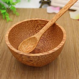 Bowls Natural Coconut Wood Thick Heat Resistant Eco Friendly Kid's Rice With Spoon Chopsticks Home/Restaurant Tableware