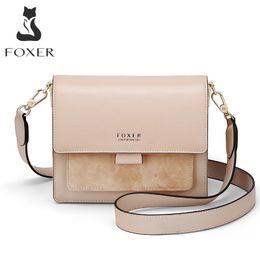 Evening Bags FOXER Women Crossbody Shoulder Lady Split Leather Mini Purse Female Messenger Organ Bag Flap Special Day Present Gift 230320