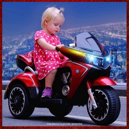 Children's Electric Motorcycle Car 3 Wheel COOL Lights Dual Drive Boys Girls Motor-driven Motorbike Tricycle Baby Racing MOTO Toy Bike Kids Birthday Festival Gifts