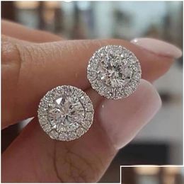 Jewellery Luxury 925 Sterling Sier Diamond Earings For Women 6Mm Small Stud Christmas Gift Bridal Wedding Accessories Earring D Dheu4