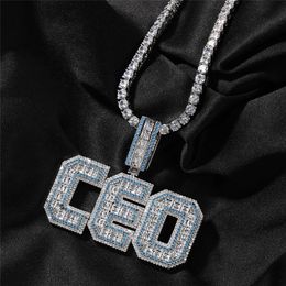 Custom Letter Necklace Men's Full Diamond New Middle Ladder Square Letter Splice Pendant Hip Hop Jewelry