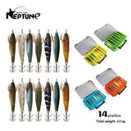 Fishing Hooks 1 Set Fishing Lure Luminous Squid Jig Hook Wood Shrimp Artificial Egi Lures Octopus Cuttlefish Hard Bait Sea Fish Goods with Box 230317