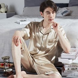 Men's Sleepwear 100% Real Silk Pijama for Men Dormir Lounge Sleepwear Pyjamas Short Bedroom Home Clothes Man's Pure Silk Pajamas Bedgown Sets PJ 230320