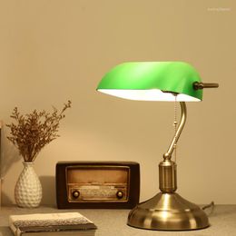Table Lamps Antique Bronze Desk Traditional Lamp Office Reading Light Green Glass Adjustable Brass Lighting Bedroom